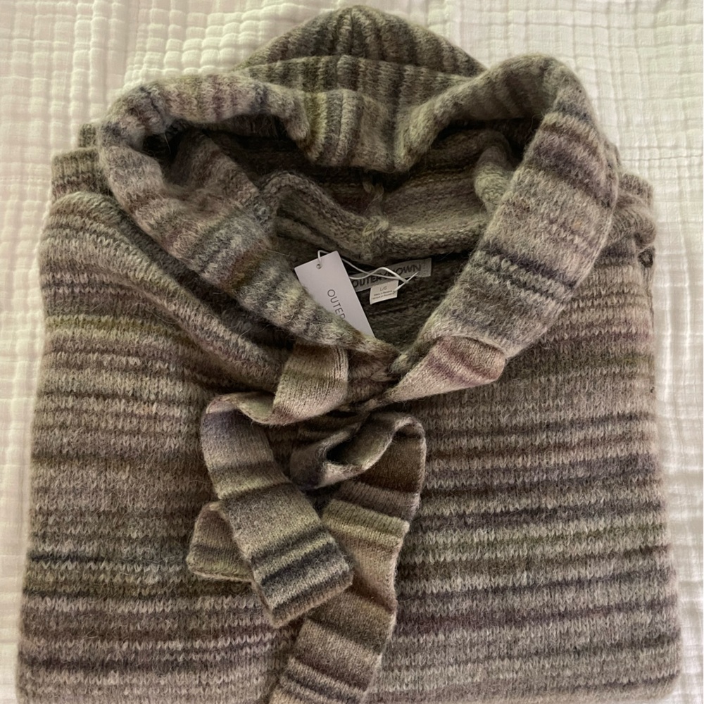 Outerknown Striped Hooded Sweater in Olive and Taupe